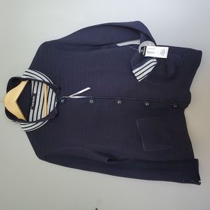 NWT Betty Barclay Jacket. Navy Knit w stripe detail and large buttons. Size 14.